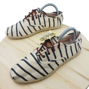 Toms Cordones Natural Woven Rivera Stripe Shoe Size 8.5 Cream Blue Lace Up